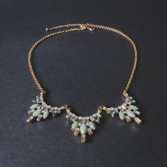 Art Deco Blue Rhinestone Gold Statement Necklace - Picture 4 of 9